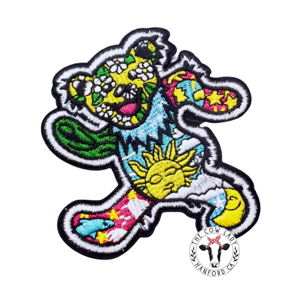 Dancing Bear Grateful Dead Rock Music Embroidered Iron-On Colorful Rainbow Patch